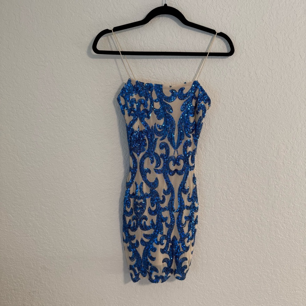 Windsor Blue Sequin Patterned Mini Dress